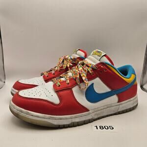 NIKE MEN'S 10.5 LEBRON JAMES FRUITY PEBBLES DUNK LOW RED WHITE DH8009-600